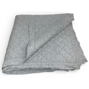 Pottery Barn Belgian Flax Linen Diamond Quilt Full Queen Double Gray